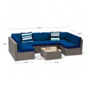 Juego de sala esquinera para jardín de mimbre exteriores para 6 Azul Marino