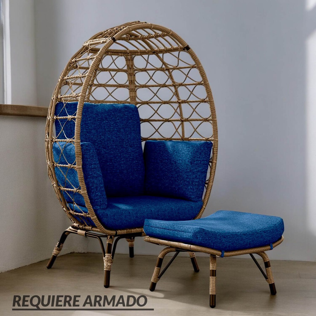 Silla Exterior de Mimbre Individual Ilios Innova Azul Marino