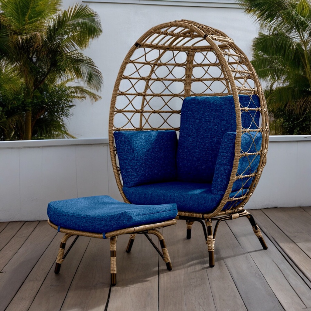 Silla Exterior de Mimbre Individual Ilios Innova Azul Marino