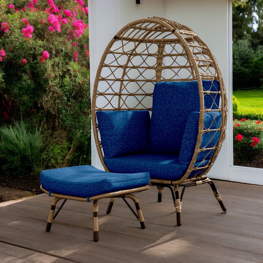 Silla Exterior de Mimbre Individual Ilios Innova Azul Marino