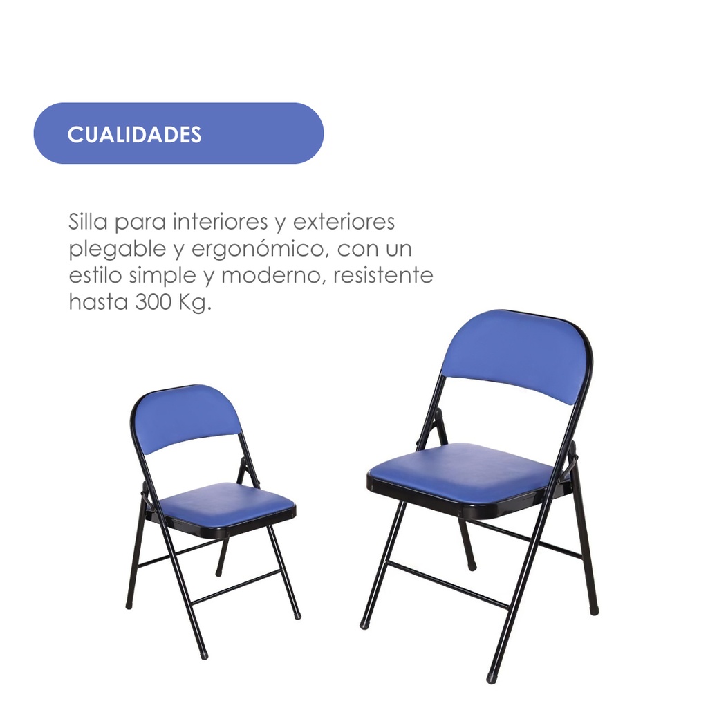 4 Sillas Plegables Azul Con Negro