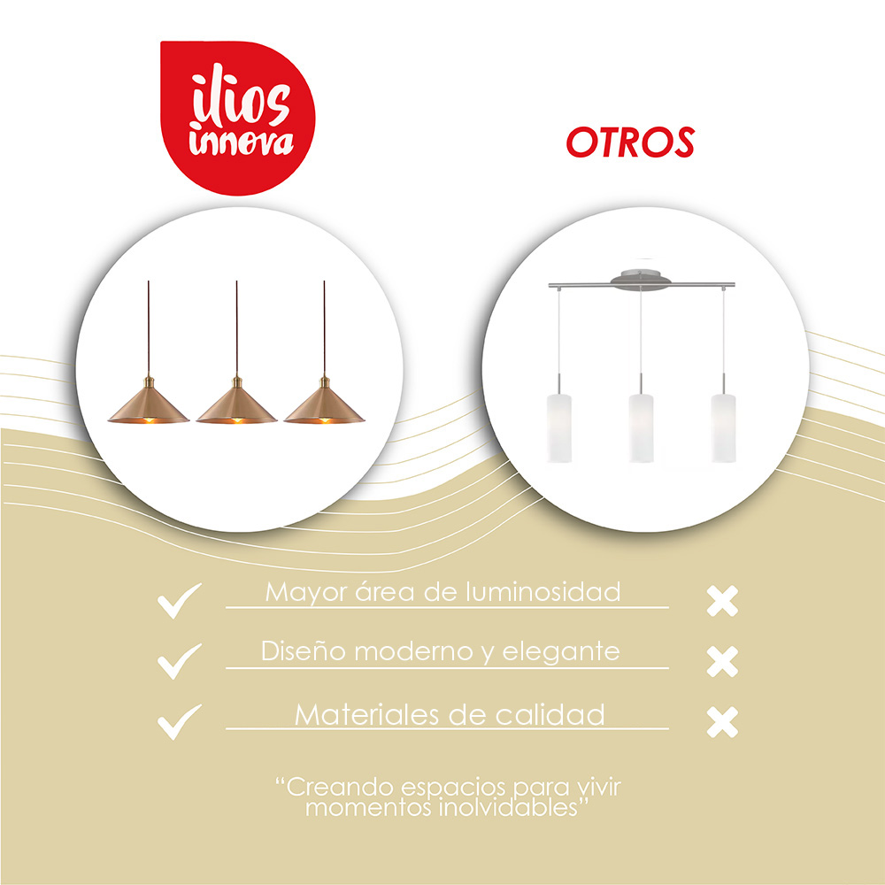Paquete de 3 lámparas colgantes de techo estilo industrial con acabado en latón y diámetro de 26 cm