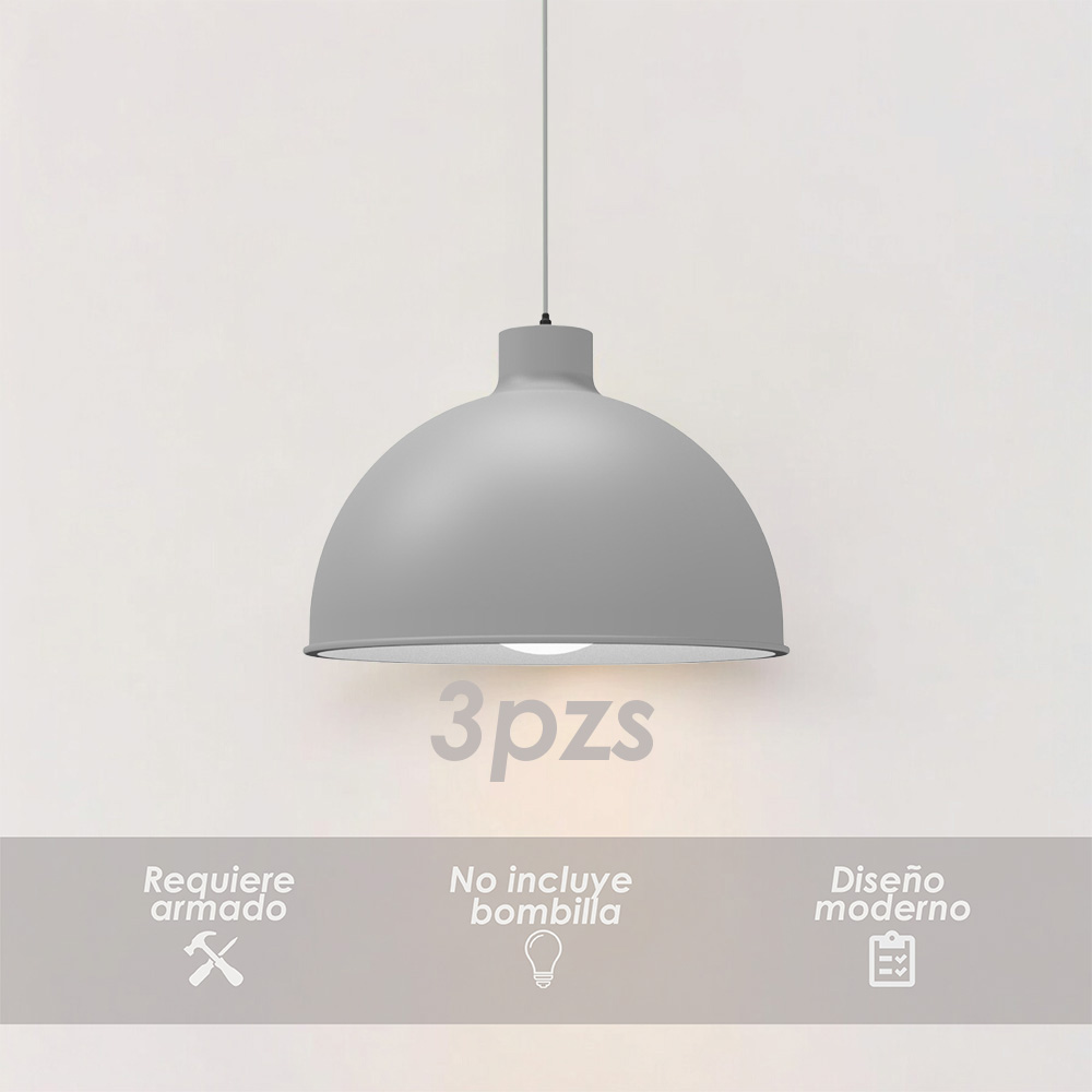 Paquete de 3 lámparas de techo colgantes decorativas estilo nórdico retro de 36 cm para habitaciones y salas de estar color gris