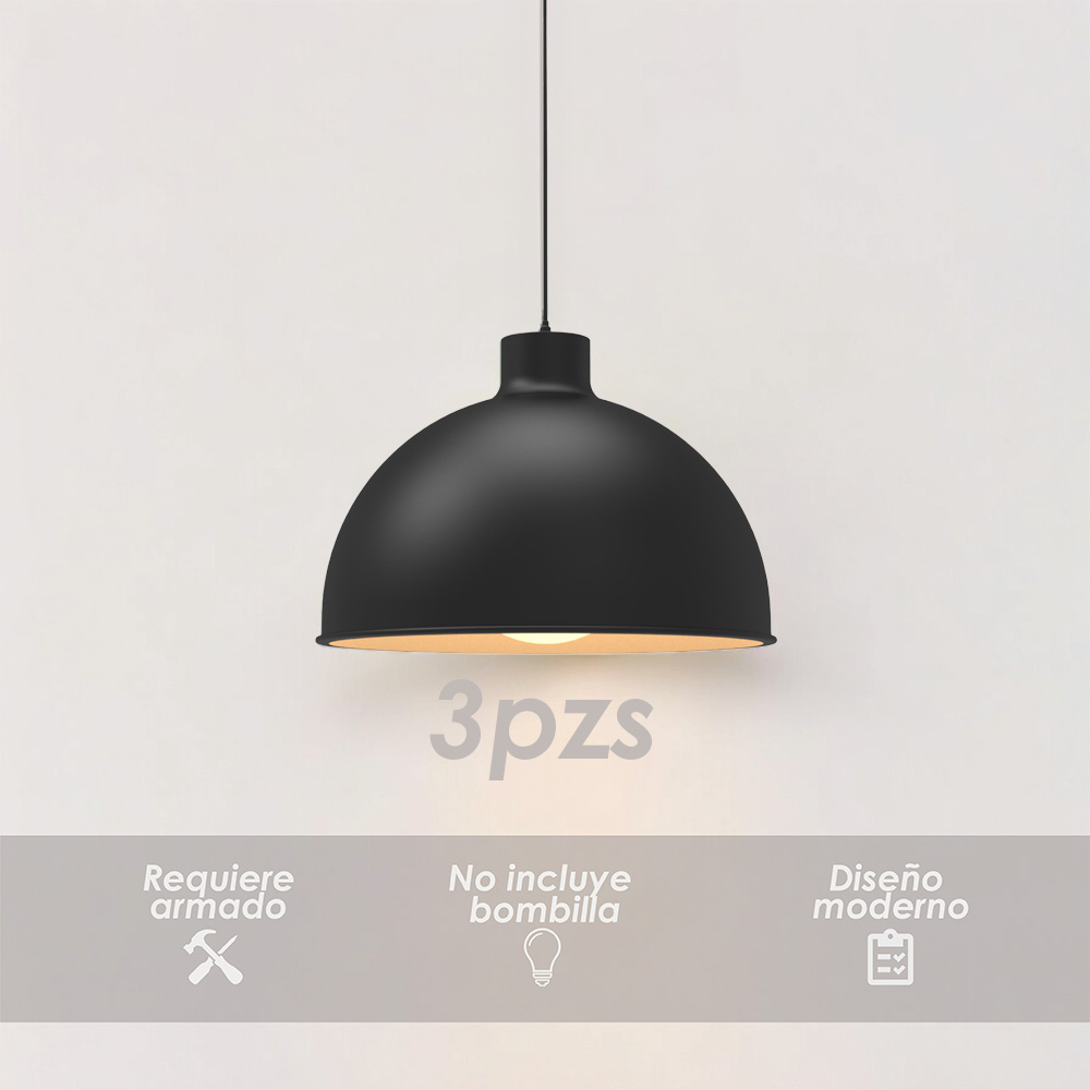 Paquete de 3 lámparas de techo colgantes decorativas estilo nórdico retro de 36 cm para habitaciones y salas de estar color negro