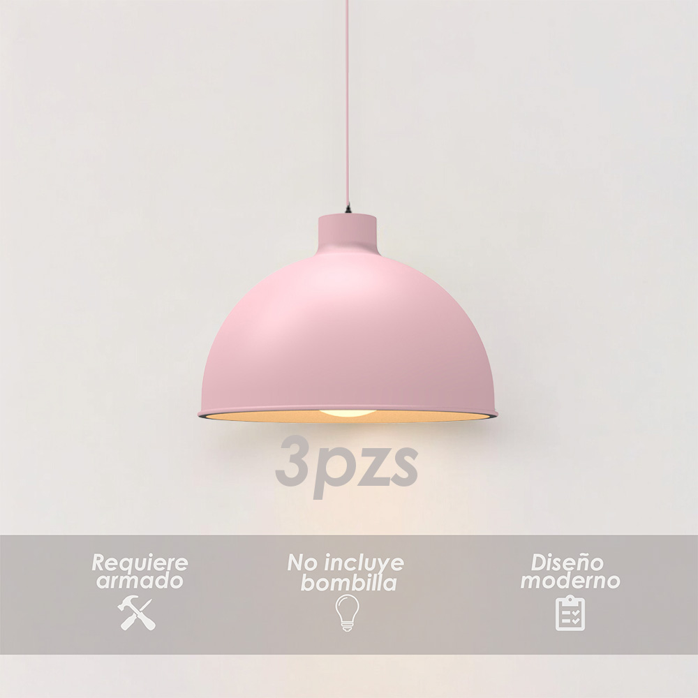 Paquete de 3 lámparas de techo colgantes decorativas estilo nórdico retro de 36 cm para habitaciones y salas de estar color rosa