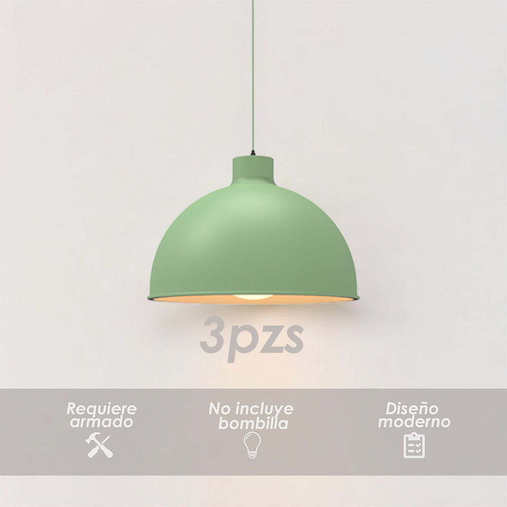 Paquete de 3 lámparas de techo colgantes decorativas estilo nórdico retro de 36 cm para habitaciones y salas de estar color verde