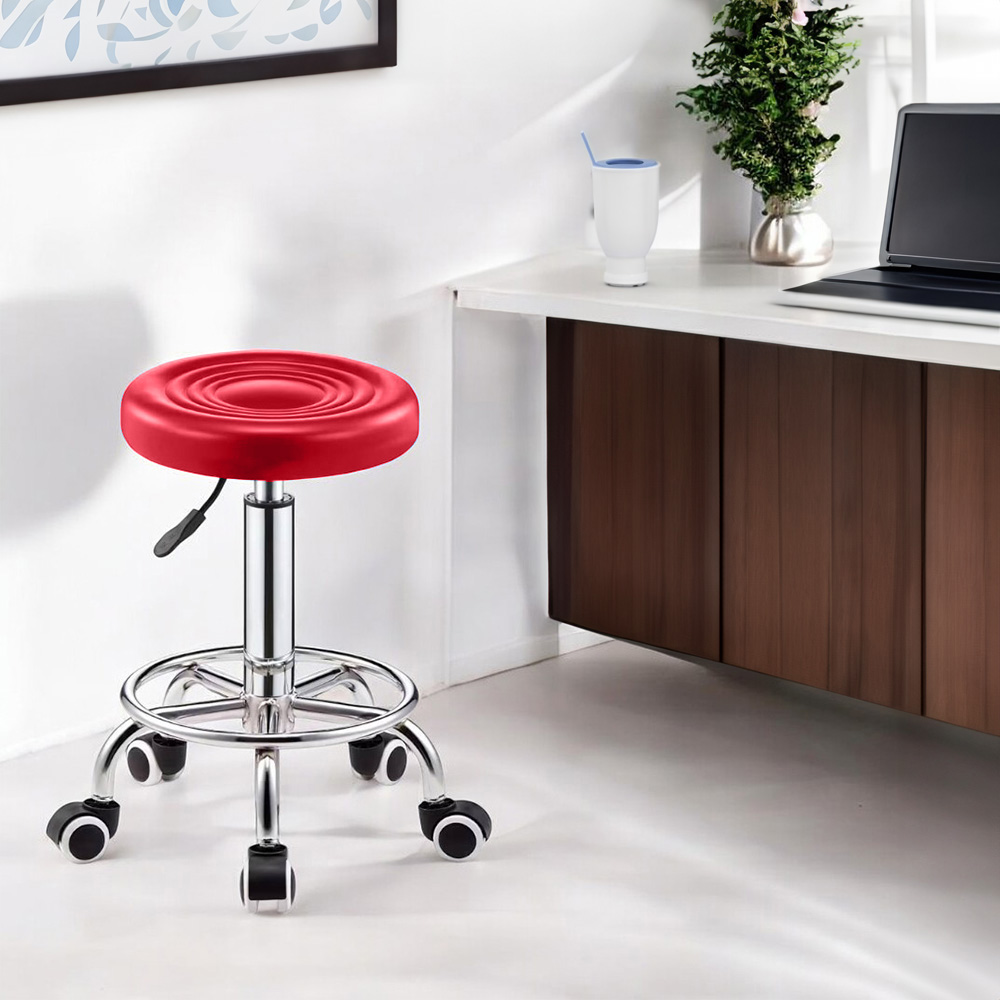 Taburete Giratorio Ajustable con ruedas Rojo
