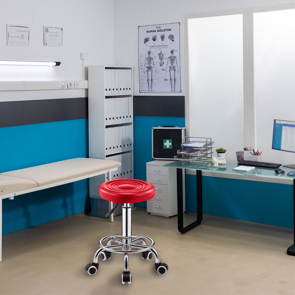 Taburete Giratorio Ajustable con ruedas Rojo