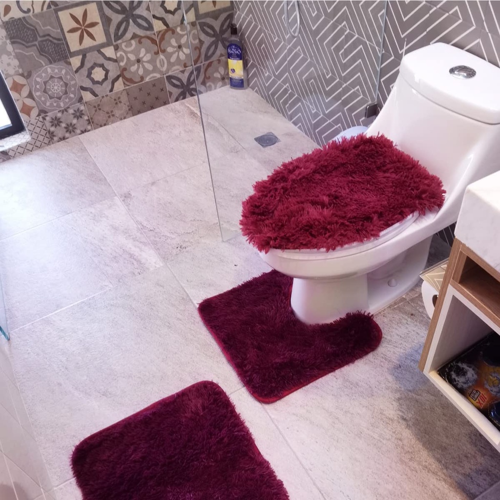 Tapete de baño juego 3 piezas alfombrillas shag uva