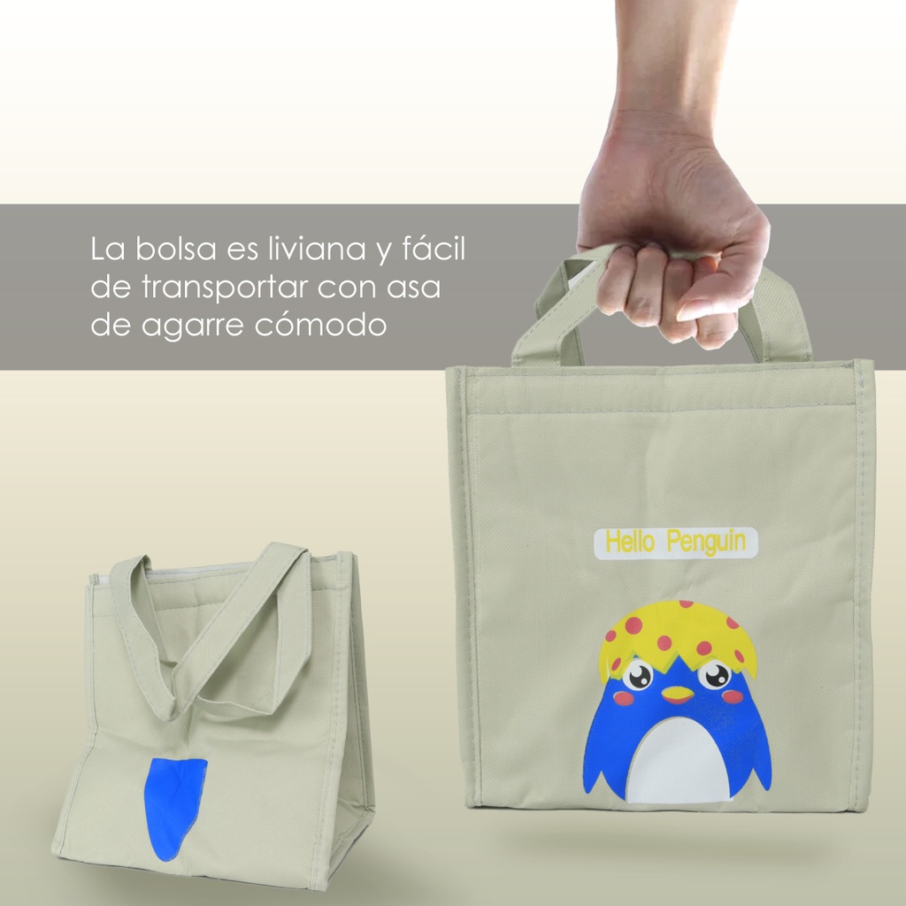 Lonchera gris con pinguino