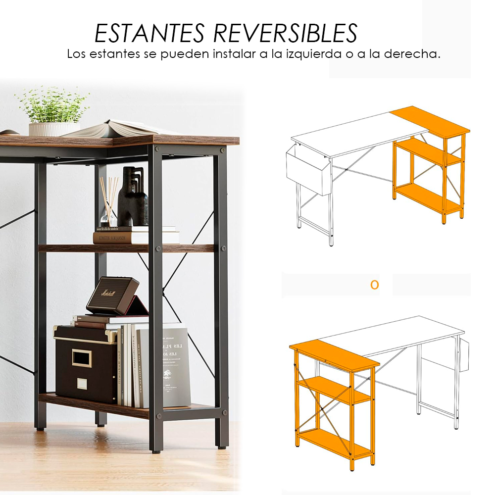 Escritorio estantería 3 niveles y bolsa lateral