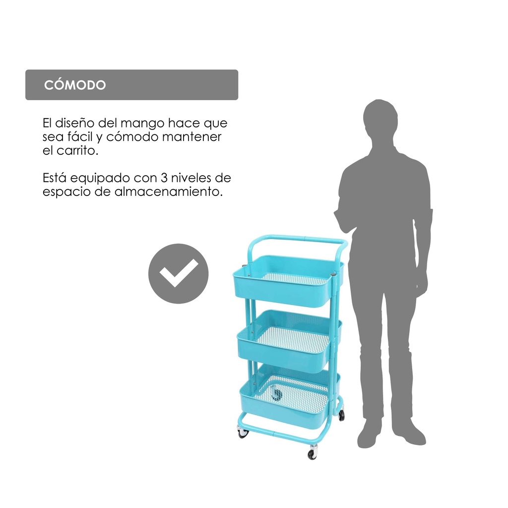 Carrito multifuncional organizador de metal Azul