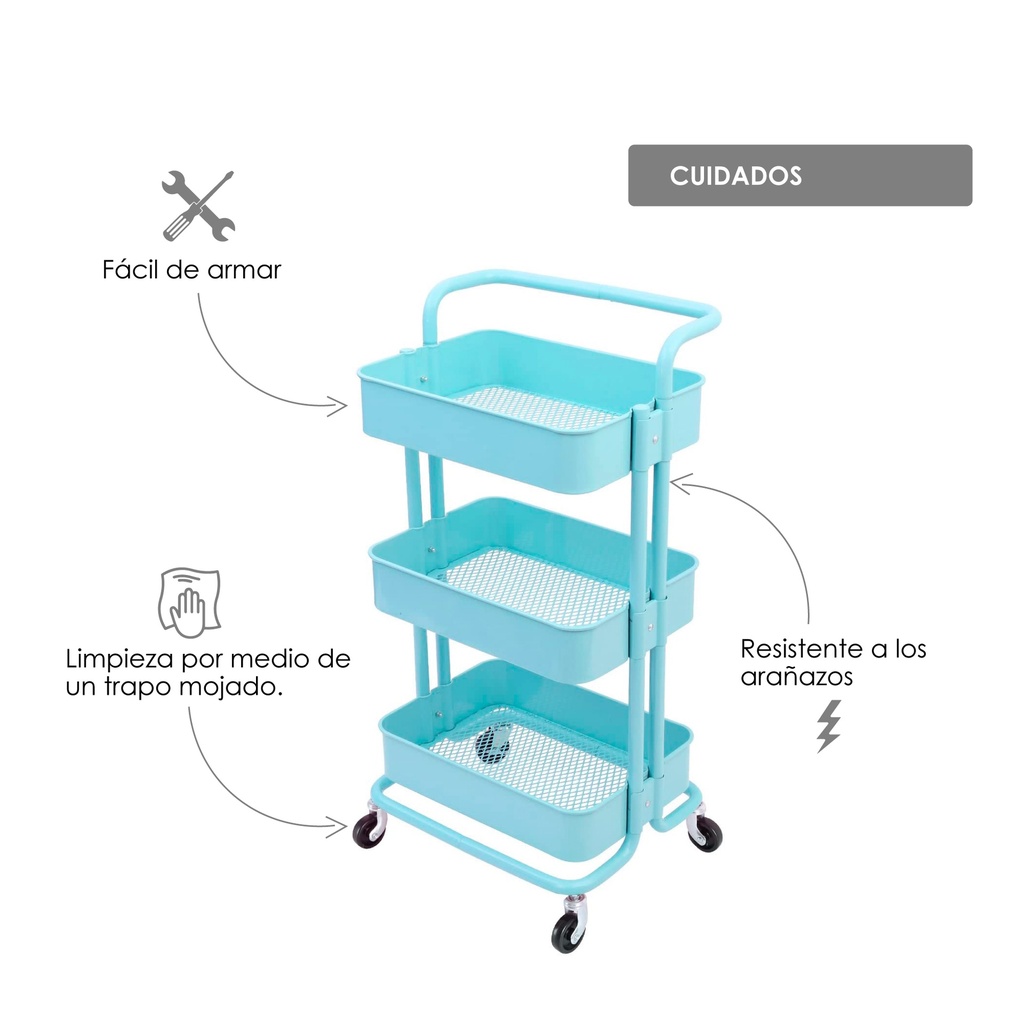 Carrito multifuncional organizador de metal Azul