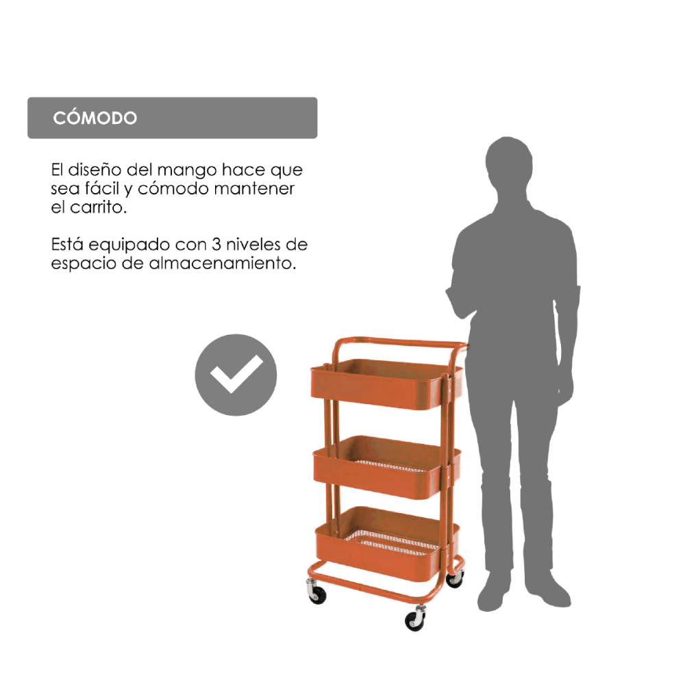Carrito multifuncional organizador de metal rojo