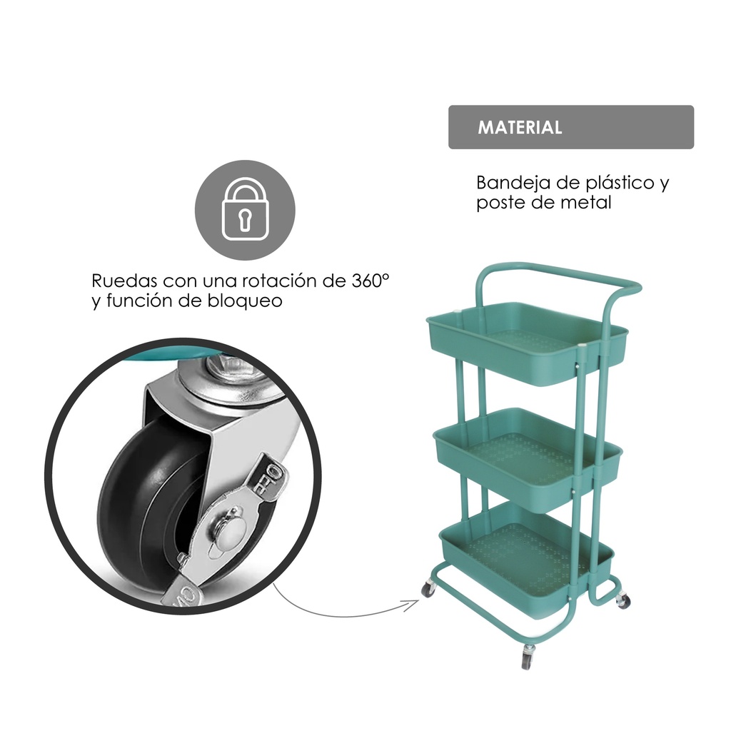 Carrito multifuncional organizador de plástico Azul