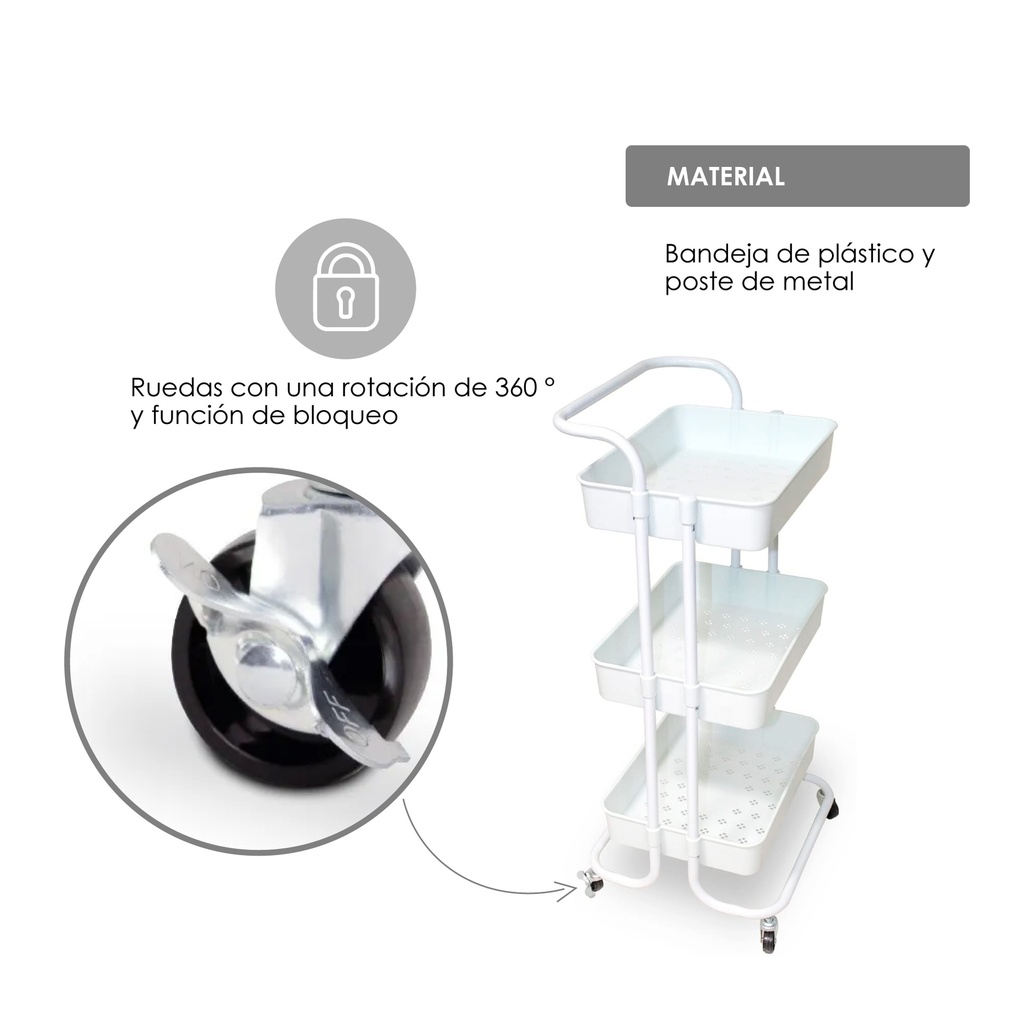 Carrito multifuncional organizador de plástico Blanco