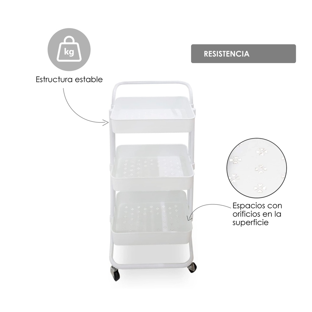 Carrito multifuncional organizador de plástico Blanco