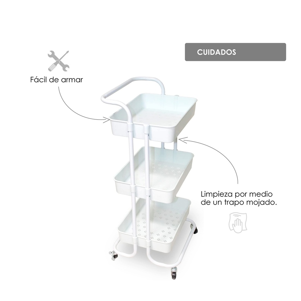 Carrito multifuncional organizador de plástico Blanco