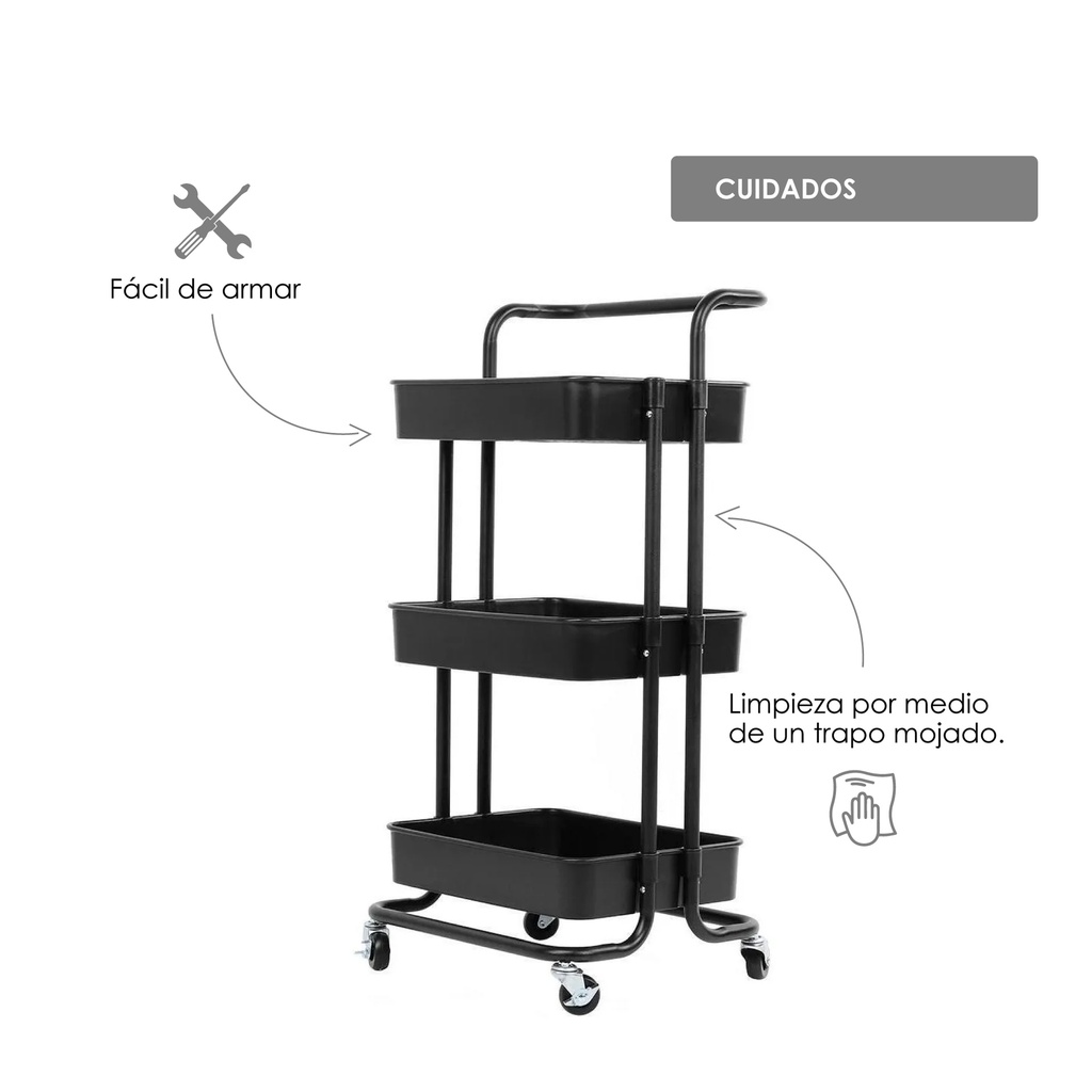 Carrito multifuncional organizador de plástico Negro