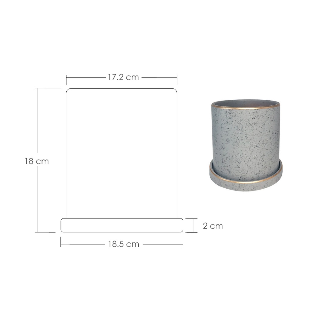 Macetero borde dorado HLFCS grande  Gris