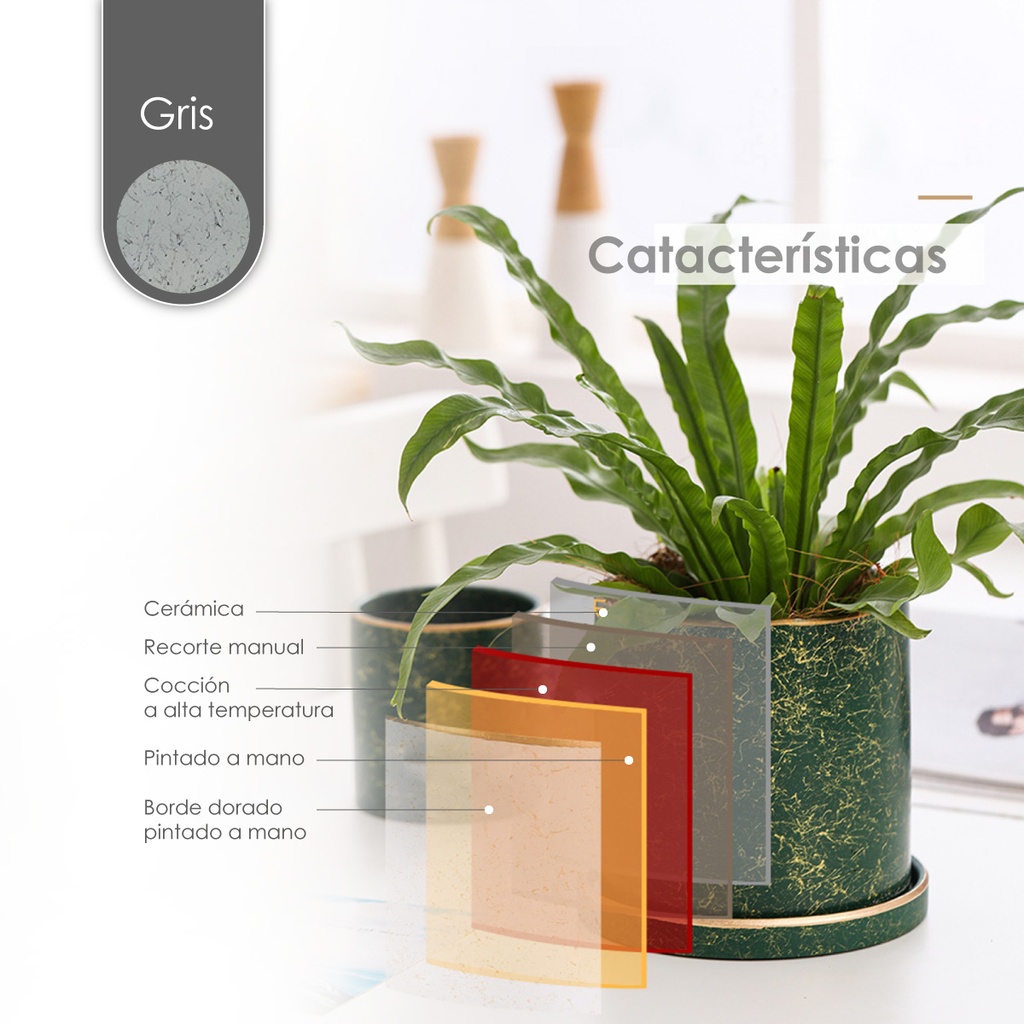 Macetero borde dorado HLFCS grande  Gris