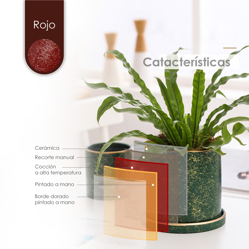 Macetero borde dorado HLFCS grande  Rojo