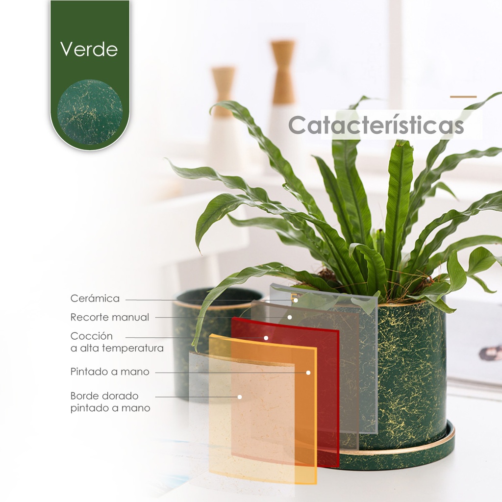 Macetero borde dorado HLFCS grande  Verde