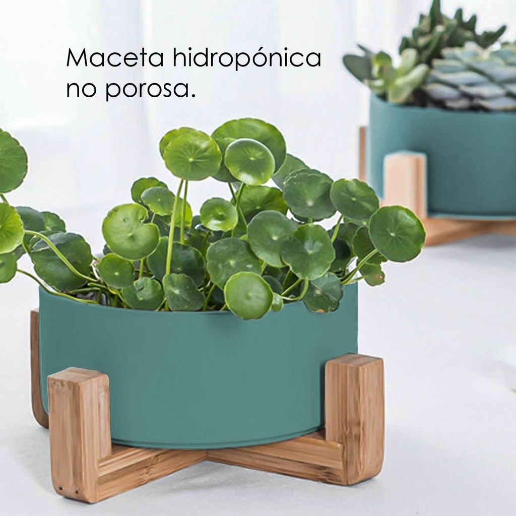 Macetero soporte de madera XM15G mediano Verde