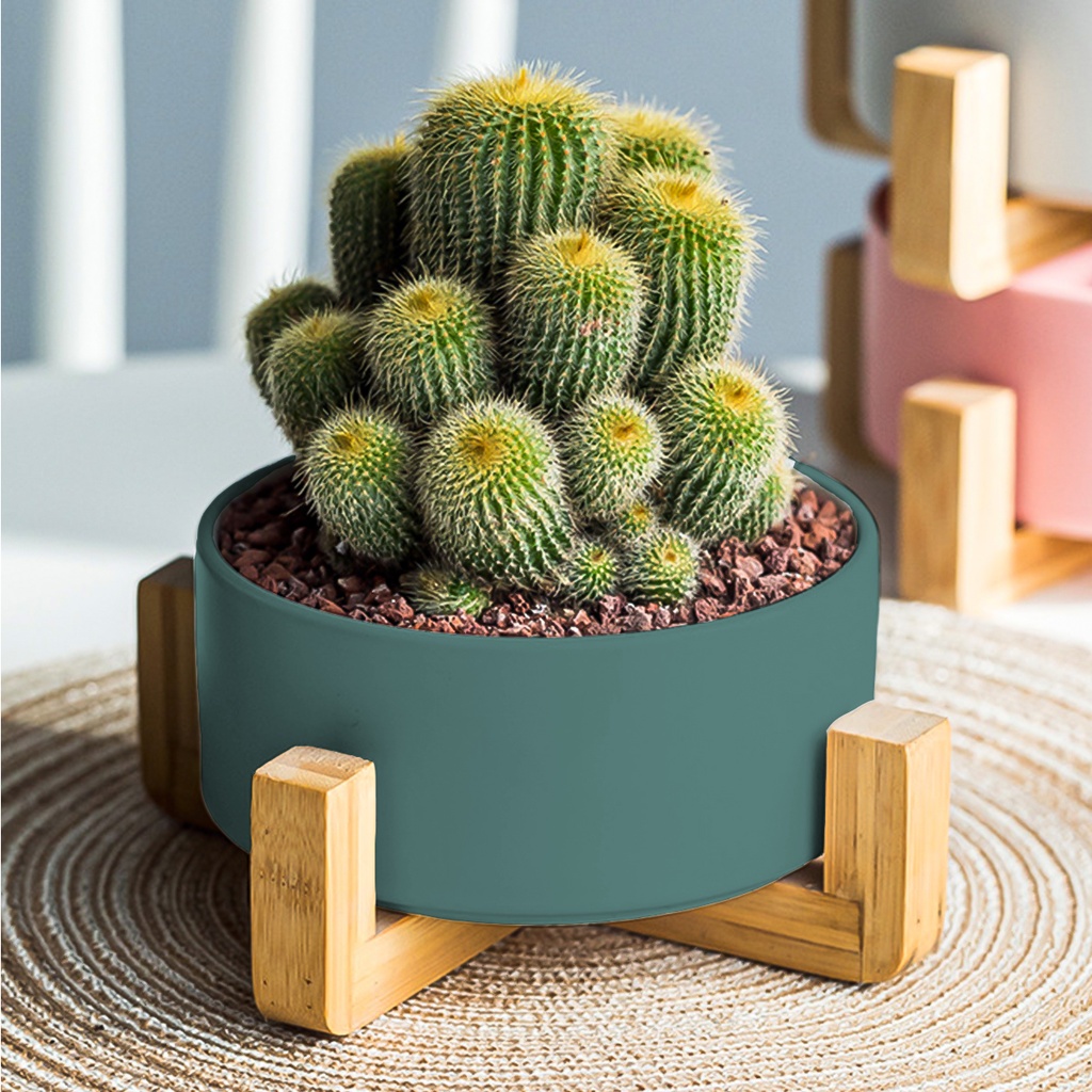 Macetero soporte de madera XM15G mediano Verde