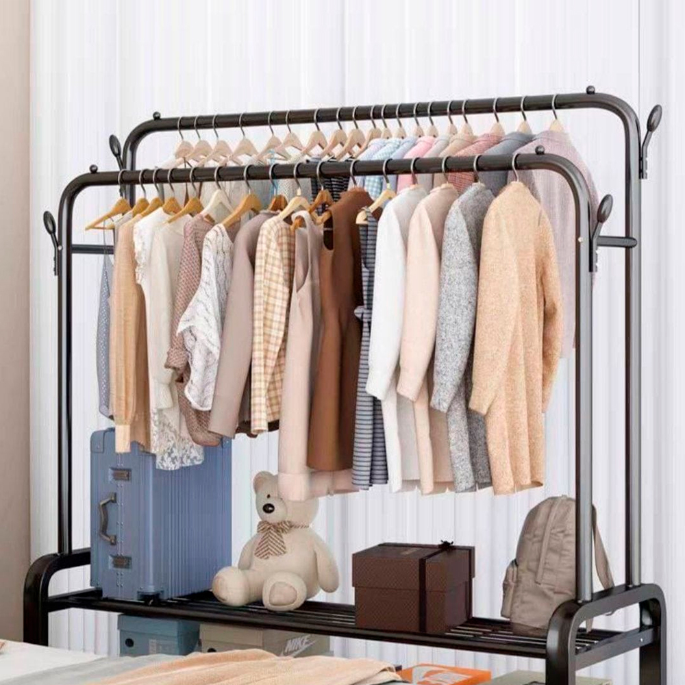 Perchero de Ropa Multifuncional Doble para Dormitorio Negro