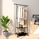 Perchero de Ropa Multifuncional con Ruedas para Dormitorio Negro