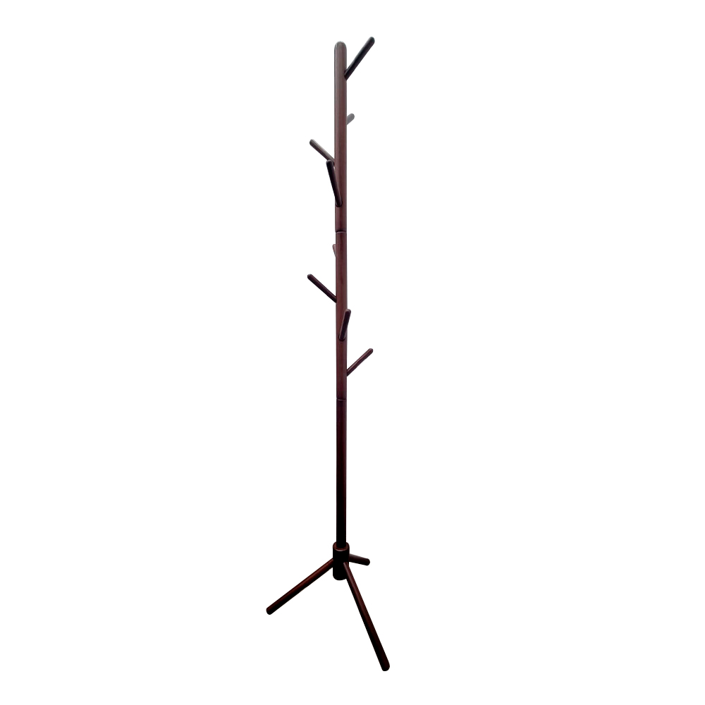 Perchero de madera minimalista estilo oriental de pie con 8 ganchos  (Nogal)