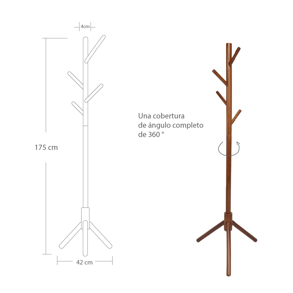 Perchero de madera minimalista estilo oriental de pie con 8 ganchos  (Nogal)