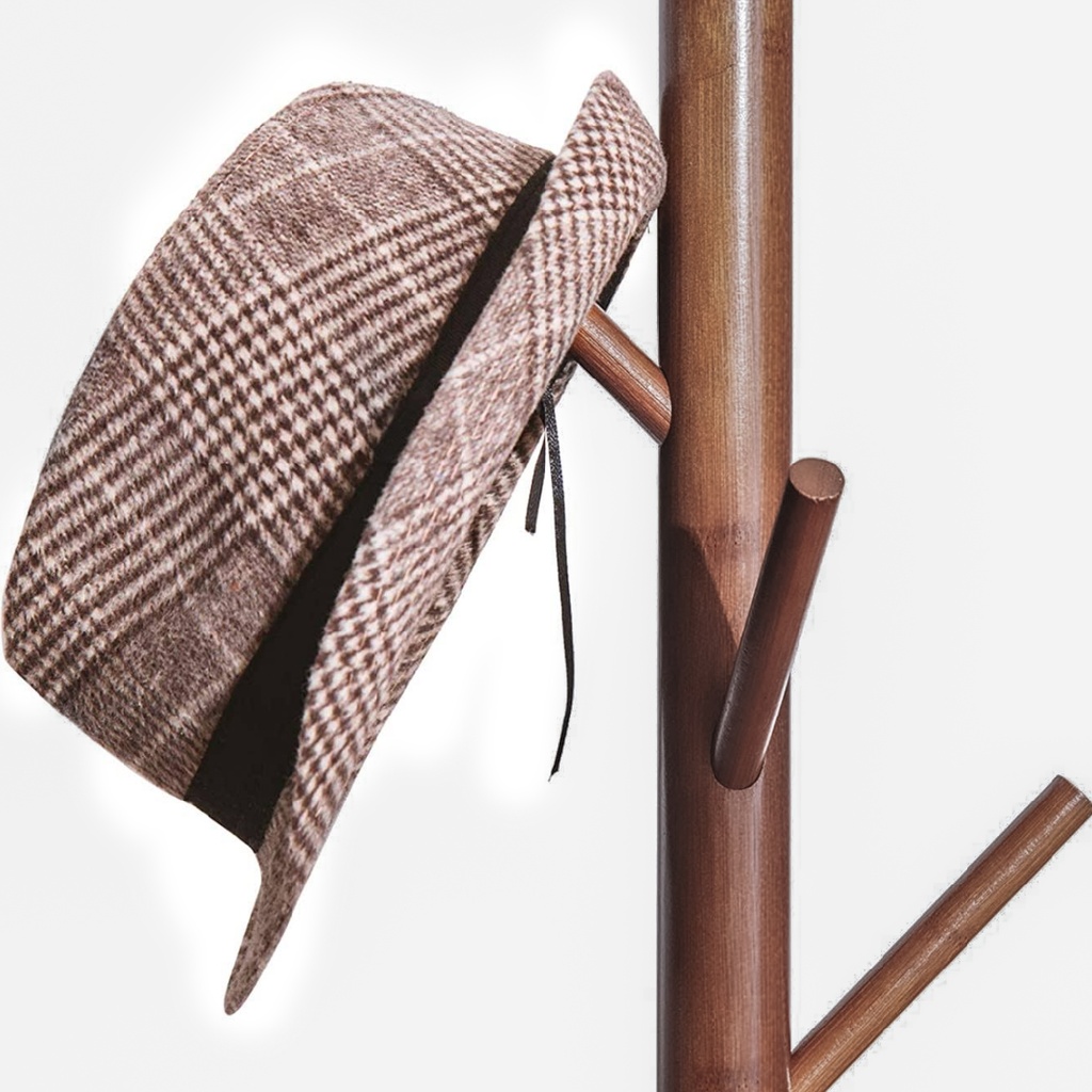 Perchero de madera minimalista estilo oriental de pie con 8 ganchos  (Nogal)