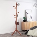 Perchero de madera minimalista estilo oriental de pie con 8 ganchos  (Nogal)