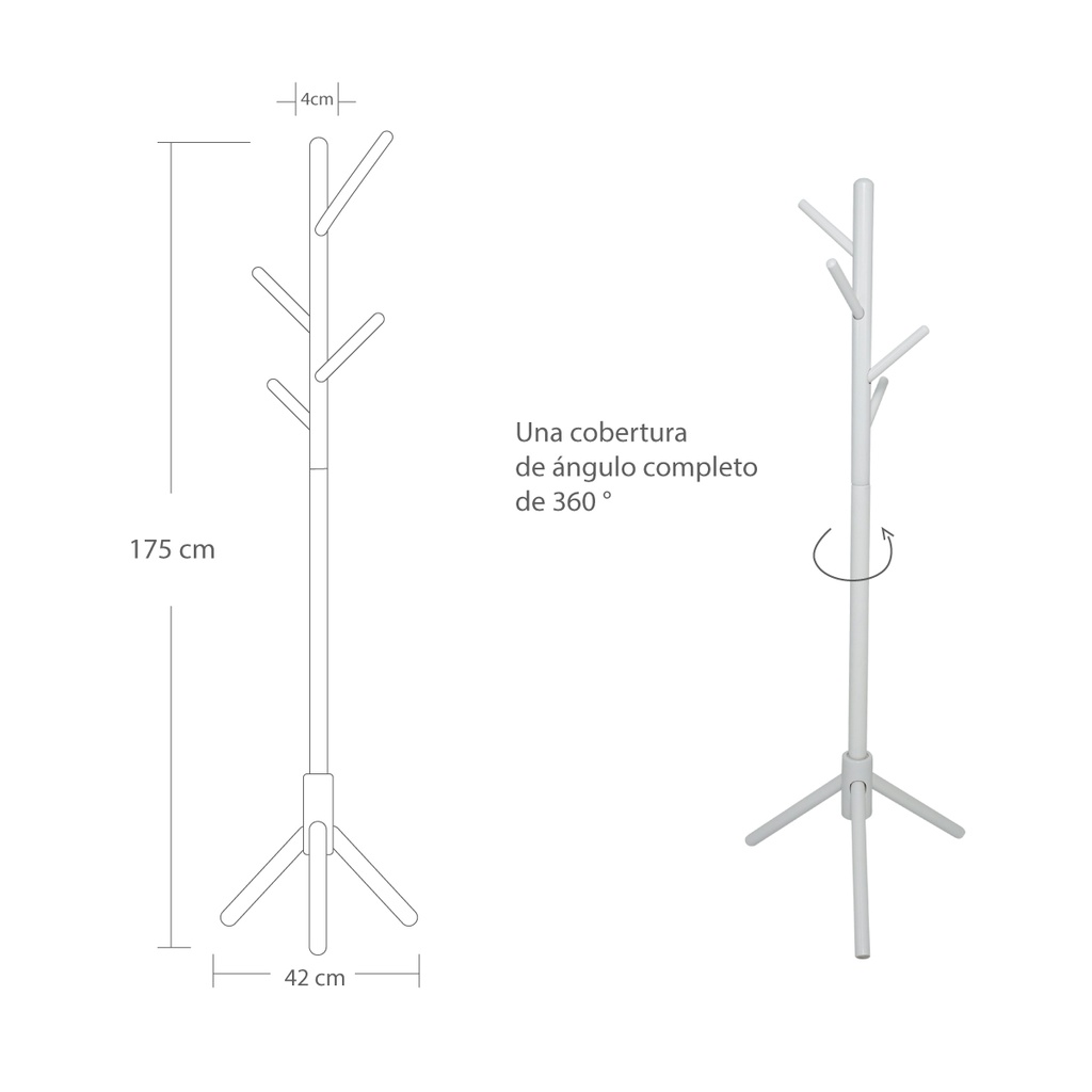 Perchero de madera minimalista estilo oriental de pie con 8 ganchos (Blanco)