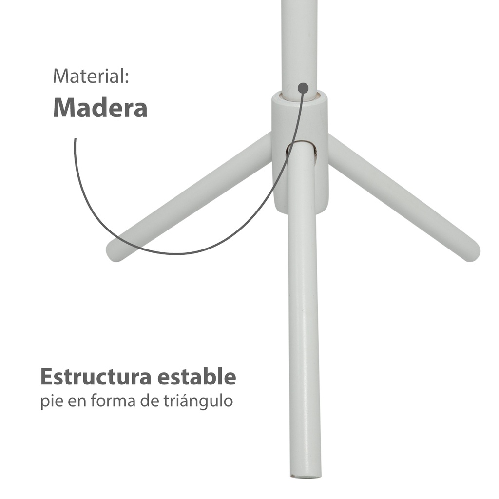 Perchero de madera minimalista estilo oriental de pie con 8 ganchos (Blanco)