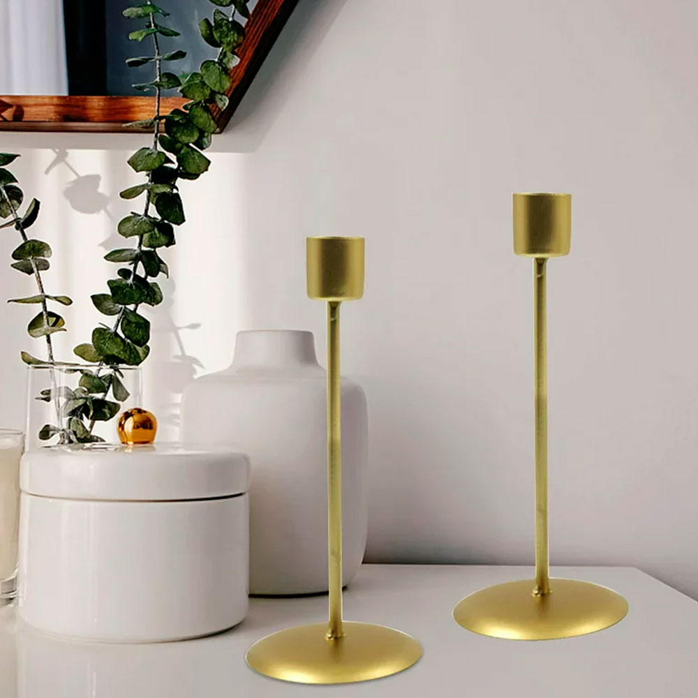 Juego de Portavelas Metálico Ilios Innova Dorado