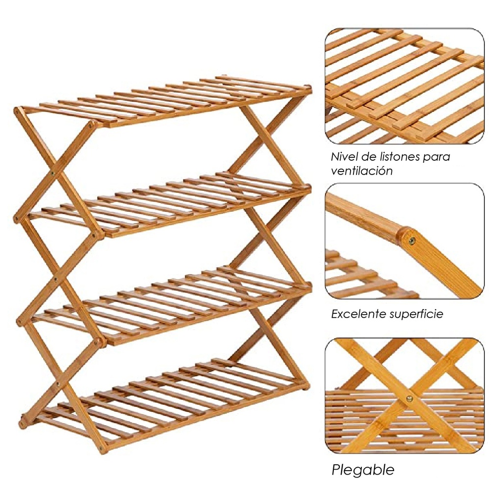 Zapatera plegable de bambú  4 niveles