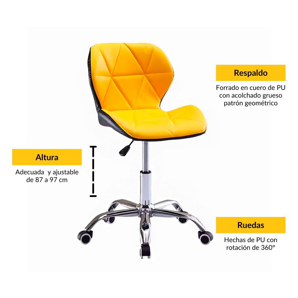 4 Sillas para oficina con respaldo geométrico Amarillo