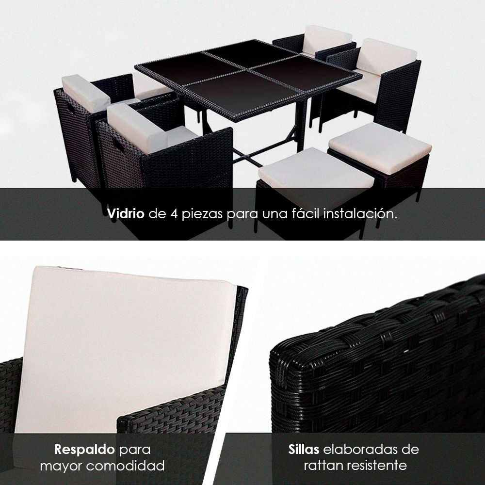 Comedor para Jardín Juego de 8 Sillas con Mesa de Vidrio Ilios Innova Exterior