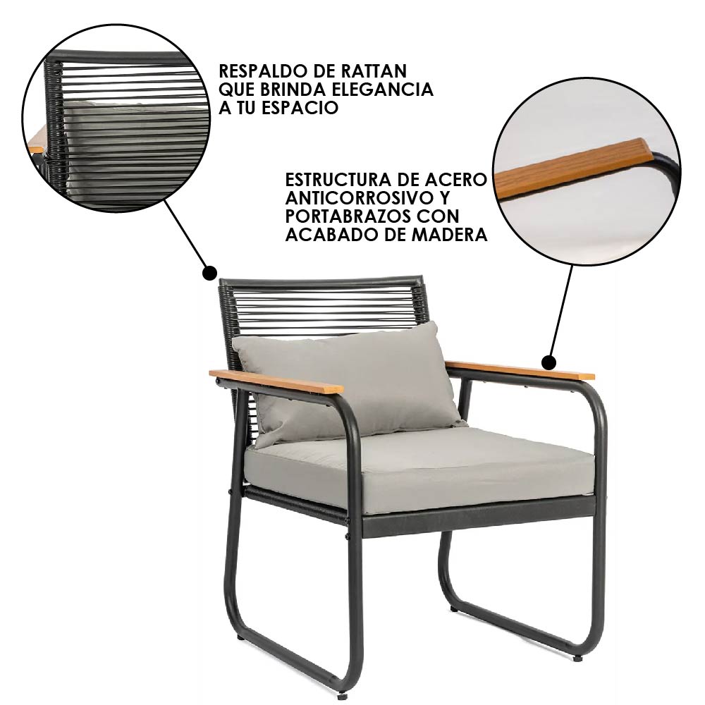 Sala de Jardín de 4 Piezas Gris