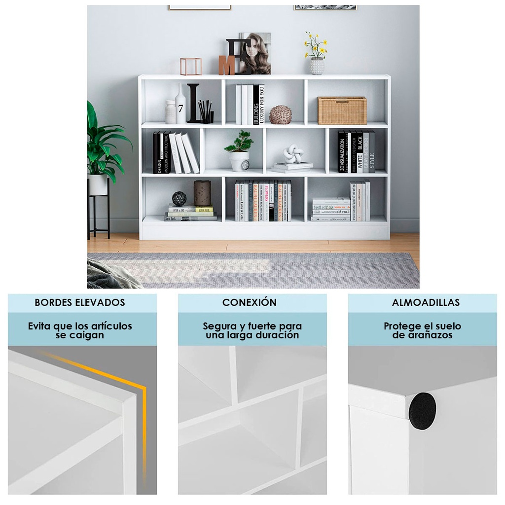 Librero organizador de 10 cubos (blanco)