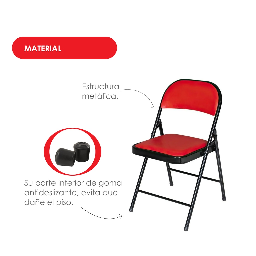 6 Sillas Plegables Rojo con Negro