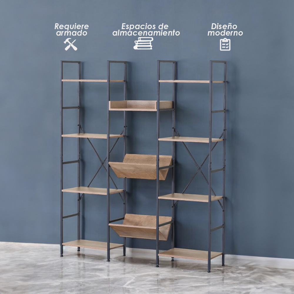 Librero organizado triple ancho