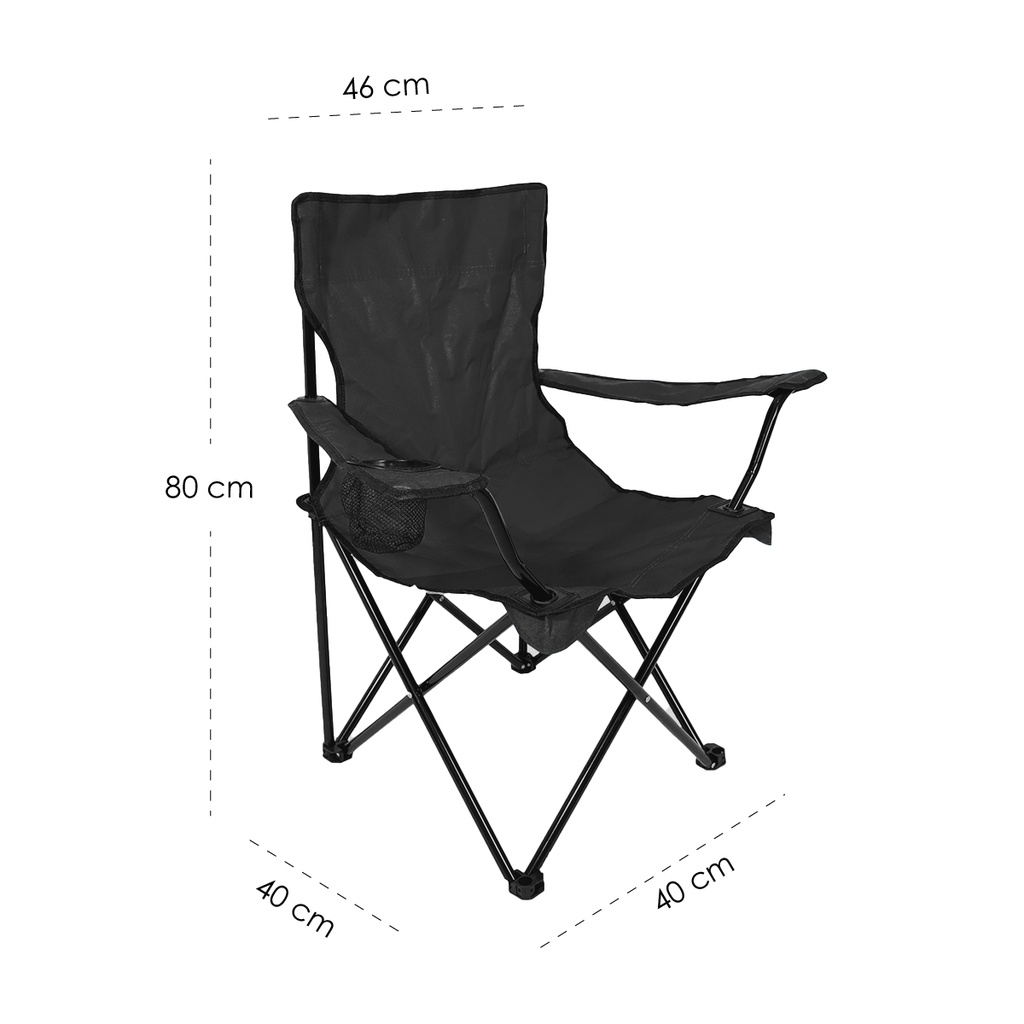 4 Sillas plegables impermeables con funda y portavasos Negro
