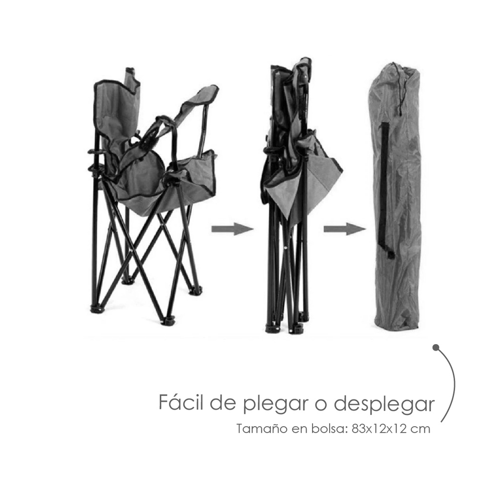 4 Sillas plegables impermeables con funda y portavasos Negro