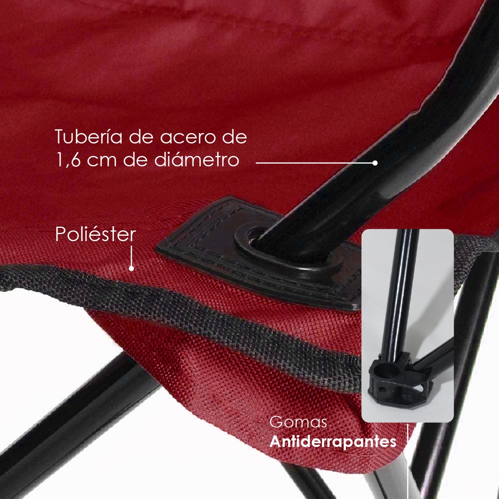 4 Sillas plegables impermeables con funda y portavasos Rojo