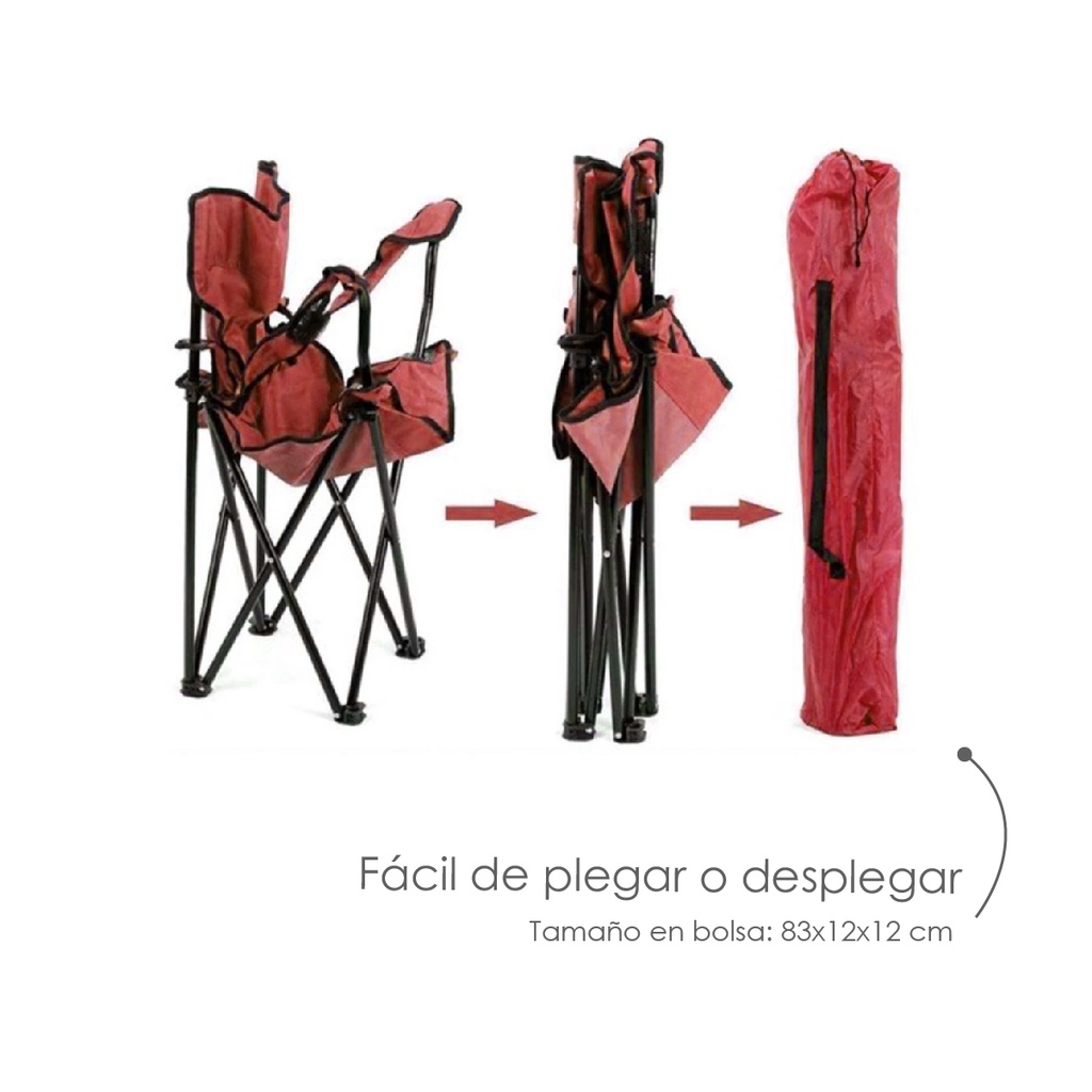 4 Sillas plegables impermeables con funda y portavasos Rojo