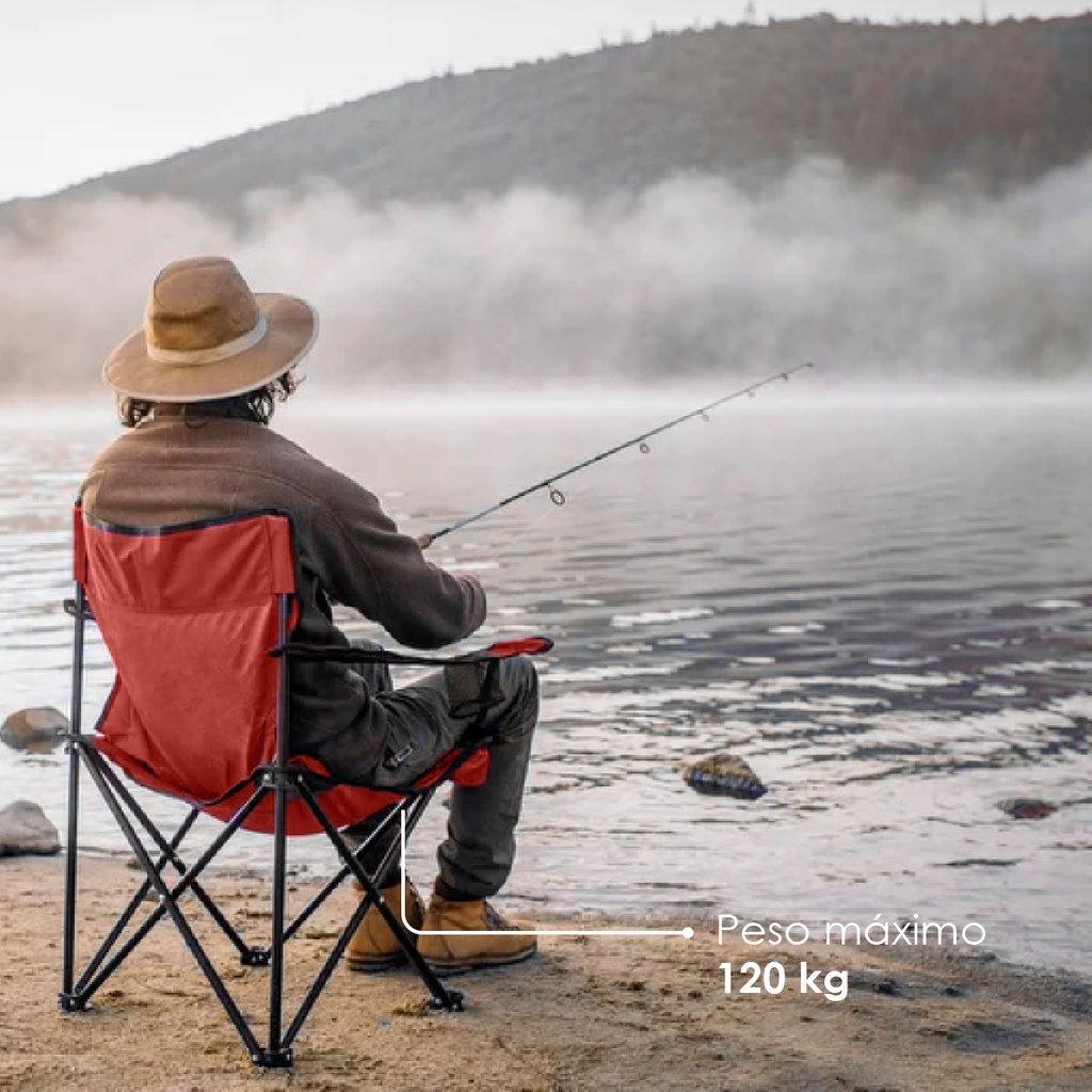 4 Sillas plegables impermeables con funda y portavasos Rojo